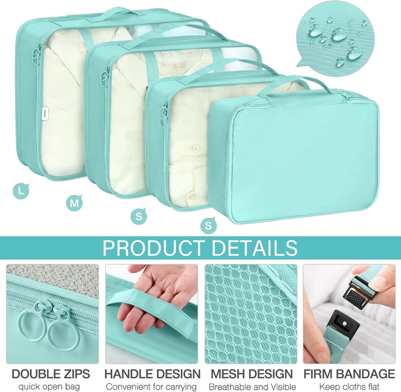 KPX 8 Set Packing Cubes for Travel, Luggage Packing Organizers Accessories Large Toiletries Bag for Clothes Shoes Cosmetics (Blue) - Image 3